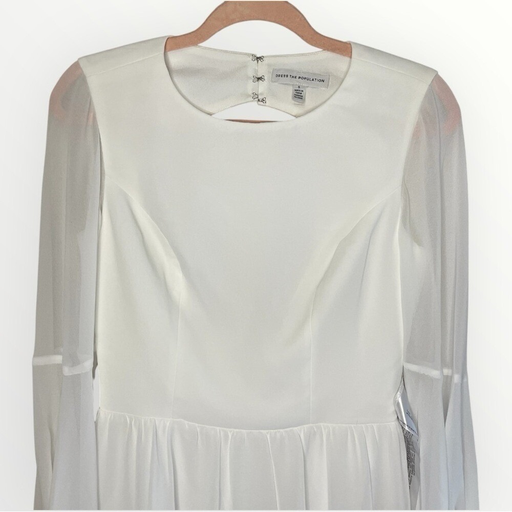 DRESS‎ THE POPULATION Open-Back Paola Fit & Flare White Cocktail Mini Dress, SM - Picture 4 of 10